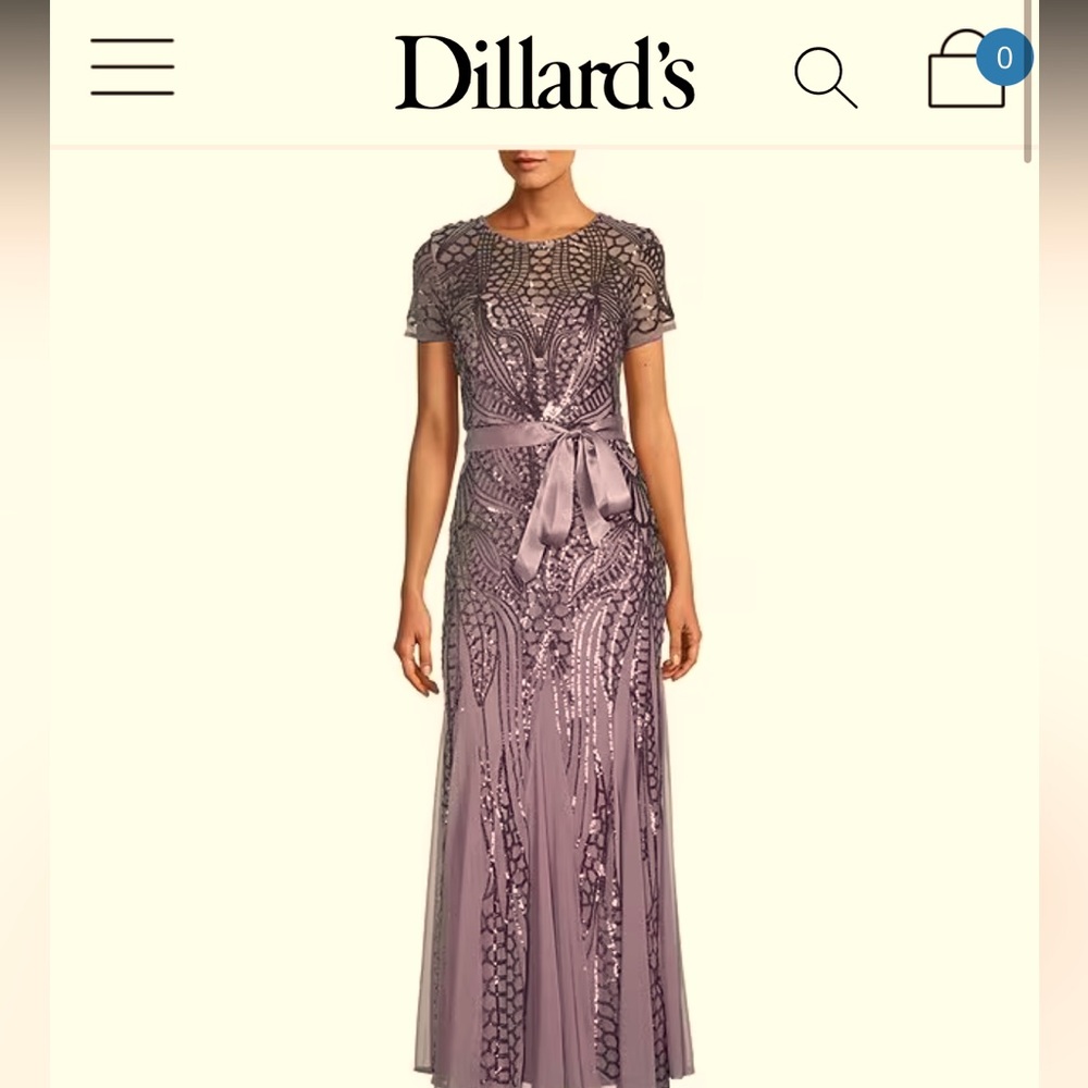 R&M Richards formal long dress, short sleeve embellished sequin Godet dress